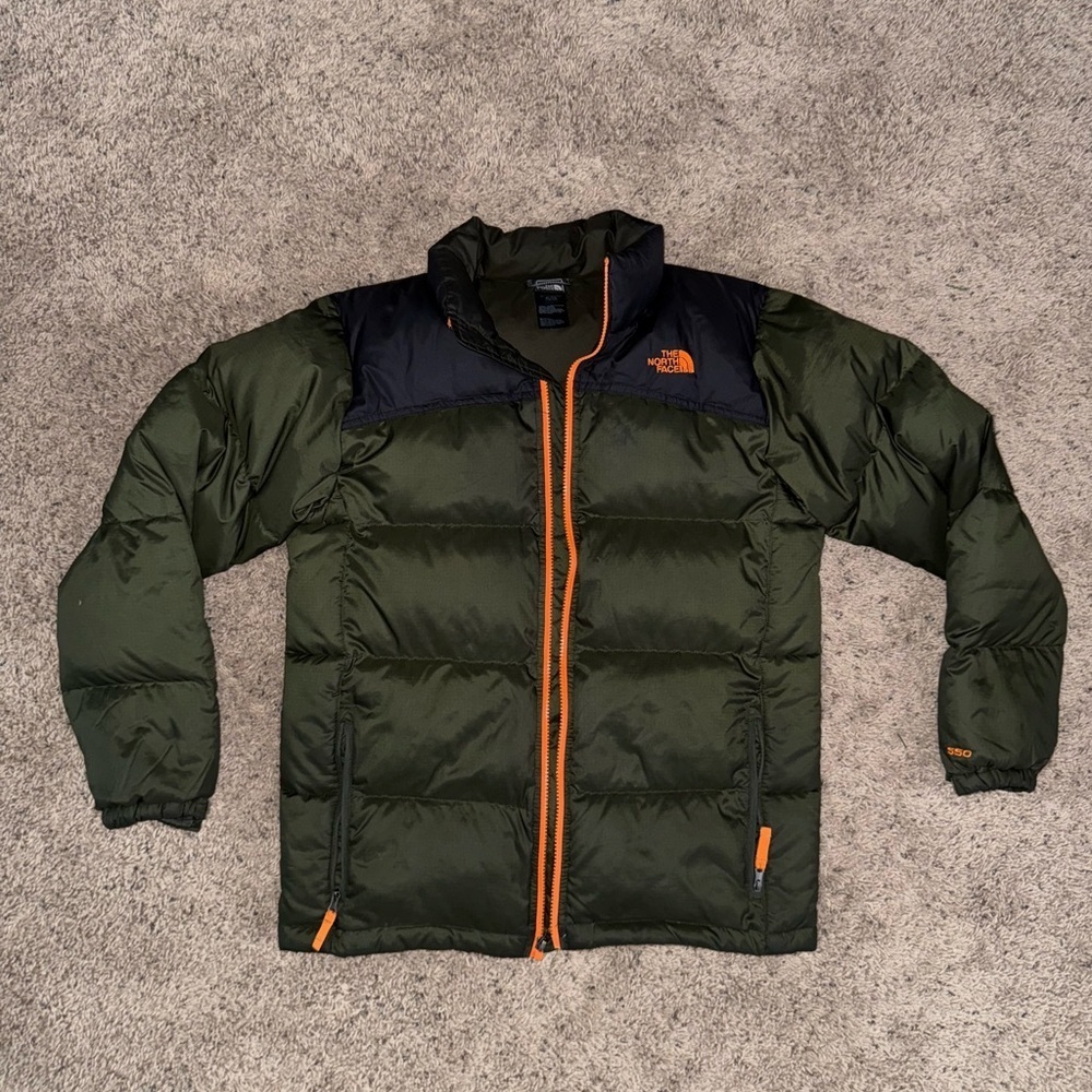 The North Face Olive and Black Puffer Jacket with Orange Accents - Picture 2 of 7